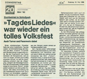 Zeitungsartikel zum Tag des Liedes 1982