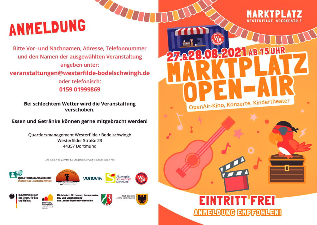 Flyer zum Marktplatz Open-Air in Dortmund-Westerfilde am 27.08.2021 und 28.08.2021