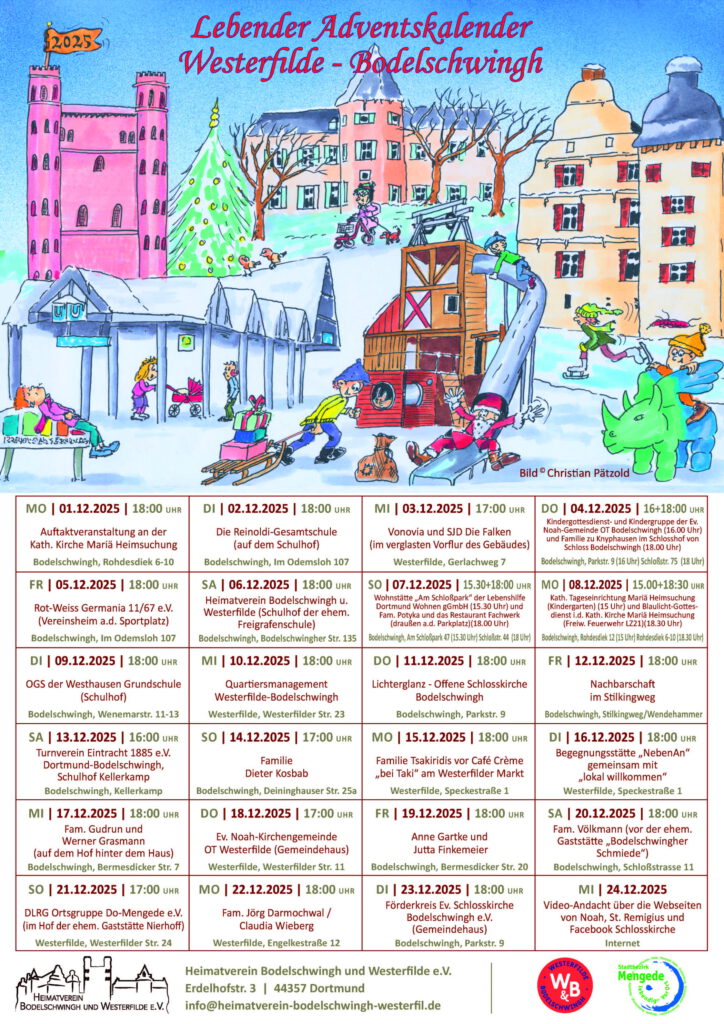 Lebender Adventskalender 2025 in Bodelschwingh und Westerfilde, veranstaltet vom Heimatverein Bodelschwingh und Westerfilde e.V.
