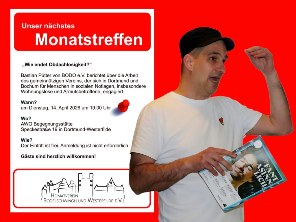 Monatstreffen vom Heimatverein Bodelschwingh und Westerfilde e.V. am 14. April 2026 in der AWO-Begegnungsstätte Dortmund-Westerfilde